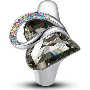 Leafael Infinity Love Women’s Adjustable Crystal Heart Ring with Birthstone Crystals Healing Stones, Jewelry Gifts for Women, Birthdays Valentine’s Day Mother’s Day, Silver-Tone, Open End, Size 6.5-8(17b-Protection-Crystal Black)