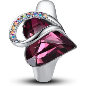 Leafael Infinity Love Women’s Adjustable Crystal Heart Ring with Birthstone Crystals Healing Stones, Jewelry Gifts for Women, Birthdays Valentine’s Day Mother’s Day, Silver-Tone, Open End, Size 6.5-8(02-February-Inspiration-Amethyst Pink)