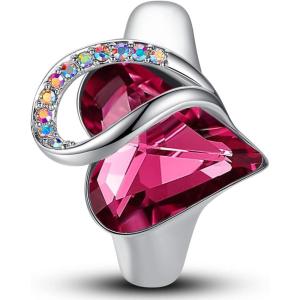 Leafael Infinity Love Women’s Adjustable Crystal Heart Ring with Birthstone Crystals Healing Stones, Jewelry Gifts for Women, Birthdays Valentine’s Day Mother’s Day, Silver-Tone, Open End, Size 6.5-8(03a-October-Compassion-Tourmaline Pink)