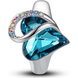 Leafael Infinity Love Women’s Adjustable Crystal Heart Ring with Birthstone Crystals Healing Stones, Jewelry Gifts for Women, Birthdays Valentine’s Day Mother’s Day, Silver-Tone, Open End, Size 6.5-8(09c-December-Relaxation-Indicolite Zircon Blue)