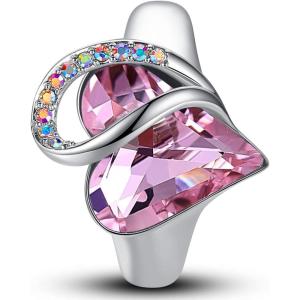 Leafael Infinity Love Women’s Adjustable Crystal Heart Ring with Birthstone Crystals Healing Stones, Jewelry Gifts for Women, Birthdays Valentine’s Day Mother’s Day, Silver-Tone, Open End, Size 6.5-8(03b-October-Love-Rose Quartz Pink)