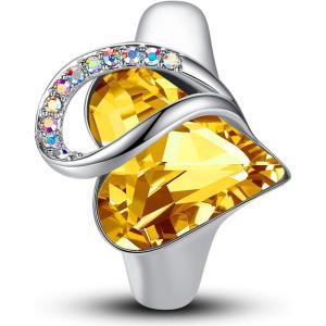 Leafael Infinity Love Women’s Adjustable Crystal Heart Ring with Birthstone Crystals Healing Stones, Jewelry Gifts for Women, Birthdays Valentine’s Day Mother’s Day, Silver-Tone, Open End, Size 6.5-8(16a-November-Happiness-Topaz Citrine Yellow)