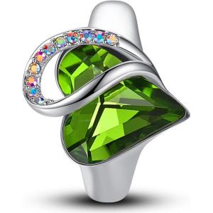 Leafael Infinity Love Women’s Adjustable Crystal Heart Ring with Birthstone Crystals Healing Stones, Jewelry Gifts for Women, Birthdays Valentine’s Day Mother’s Day, Silver-Tone, Open End, Size 6.5-8(12a-August-Renewal-Peridot Green)