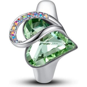 Leafael Infinity Love Women’s Adjustable Crystal Heart Ring with Birthstone Crystals Healing Stones, Jewelry Gifts for Women, Birthdays Valentine’s Day Mother’s Day, Silver-Tone, Open End, Size 6.5-8(12b-August-Confidence-Light Chrysolite Green)