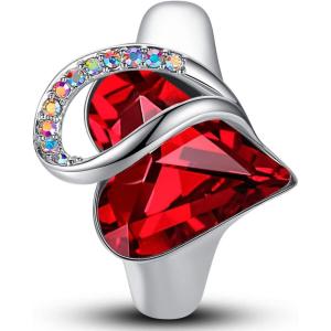 Leafael Infinity Love Women’s Adjustable Crystal Heart Ring with Birthstone Crystals Healing Stones, Jewelry Gifts for Women, Birthdays Valentine’s Day Mother’s Day, Silver-Tone, Open End, Size 6.5-8(01-January & July-Joy-Siam Ruby Red)