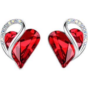 Leafael Infinity love Heart Birthstone Stud Earrings for Women, Valentine’s Day Gifts for Mom, Wife, and Her, Silver Plated Birthday Jewelry(01-January & July-Siam Ruby Red)