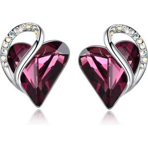 Leafael Infinity love Heart Birthstone Stud Earrings for Women, Valentine’s Day Gifts for Mom, Wife, and Her, Silver Plated Birthday Jewelry(02a-February-Amethyst Dark Pink)
