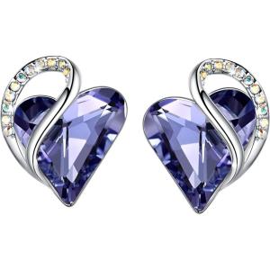 Leafael Infinity love Heart Birthstone Stud Earrings for Women, Valentine’s Day Gifts for Mom, Wife, and Her, Silver Plated Birthday Jewelry(02b-February-Tanzanite Purple)