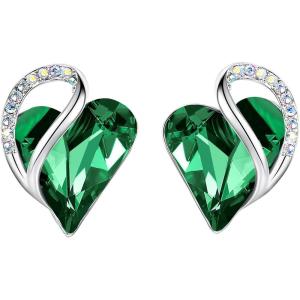 Leafael Infinity love Heart Birthstone Stud Earrings for Women, Valentine’s Day Gifts for Mom, Wife, and Her, Silver Plated Birthday Jewelry(05-May-Emerald Green)