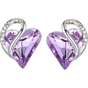 Leafael Infinity love Heart Birthstone Stud Earrings for Women, Valentine’s Day Gifts for Mom, Wife, and Her, Silver Plated Birthday Jewelry(06-June-Alexandrite Light Purple)