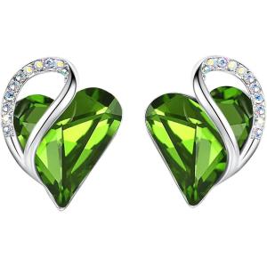Leafael Infinity love Heart Birthstone Stud Earrings for Women, Valentine’s Day Gifts for Mom, Wife, and Her, Silver Plated Birthday Jewelry(08-August-Peridot Green)
