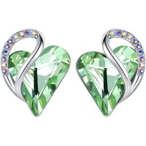 Leafael Infinity love Heart Birthstone Stud Earrings for Women, Valentine’s Day Gifts for Mom, Wife, and Her, Silver Plated Birthday Jewelry(08b-August-Healing Stone for Confidence-Light Chrysolite Green)
