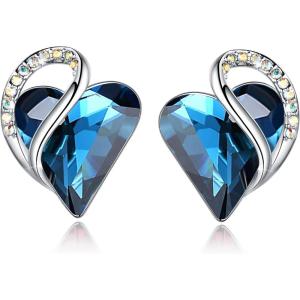 Leafael Infinity love Heart Birthstone Stud Earrings for Women, Valentine’s Day Gifts for Mom, Wife, and Her, Silver Plated Birthday Jewelry(09a-September-Bermuda Sapphire Blue)