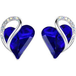 Leafael Infinity love Heart Birthstone Stud Earrings for Women, Valentine’s Day Gifts for Mom, Wife, and Her, Silver Plated Birthday Jewelry(09b-September-Healing Stone for Wisdom-Cobalt Blue)