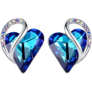Leafael Infinity love Heart Birthstone Stud Earrings for Women, Valentine’s Day Gifts for Mom, Wife, and Her, Silver Plated Birthday Jewelry(09c-September-Healing Stone for Health-Rainbow Blue)