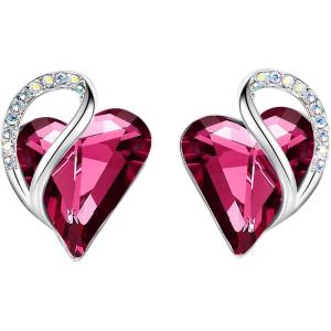 Leafael Infinity love Heart Birthstone Stud Earrings for Women, Valentine’s Day Gifts for Mom, Wife, and Her, Silver Plated Birthday Jewelry(10a-October-Tourmaline Hot Pink)