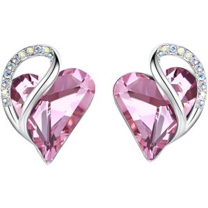 Leafael Infinity love Heart Birthstone Stud Earrings for Women, Valentine’s Day Gifts for Mom, Wife, and Her, Silver Plated Birthday Jewelry(10b-October-Healing Stone for Love-Rose Quartz Pink)