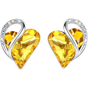 Leafael Infinity love Heart Birthstone Stud Earrings for Women, Valentine’s Day Gifts for Mom, Wife, and Her, Silver Plated Birthday Jewelry(11b-November-Healing Stone for Happiness-Citrine Yellow)