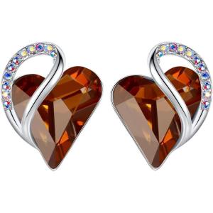 Leafael Infinity love Heart Birthstone Stud Earrings for Women, Valentine’s Day Gifts for Mom, Wife, and Her, Silver Plated Birthday Jewelry(11c-November-Healing Stone for Stress Relief-Dark Topaz Brown)