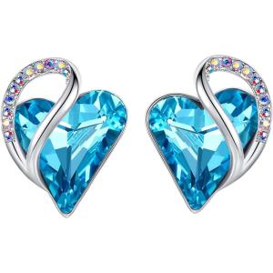 Leafael Infinity love Heart Birthstone Stud Earrings for Women, Valentine’s Day Gifts for Mom, Wife, and Her, Silver Plated Birthday Jewelry(12-December-Turquoise Aquamarine Blue)
