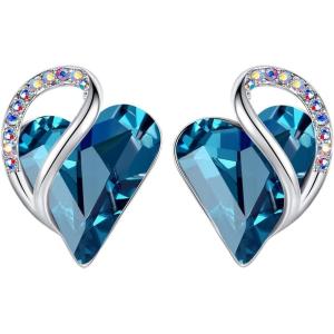 Leafael Infinity love Heart Birthstone Stud Earrings for Women, Valentine’s Day Gifts for Mom, Wife, and Her, Silver Plated Birthday Jewelry(12b-December-Healing Stone for Relaxation-Indicolite Zircon Blue)