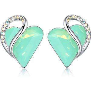 Leafael Infinity love Heart Birthstone Stud Earrings for Women, Valentine’s Day Gifts for Mom, Wife, and Her, Silver Plated Birthday Jewelry(13-Healing Stone for Luck-Jade Opal Green)