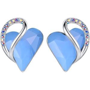 Leafael Infinity love Heart Birthstone Stud Earrings for Women, Valentine’s Day Gifts for Mom, Wife, and Her, Silver Plated Birthday Jewelry(13b-Healing Stone for Communication-Owyhee Opal Blue)