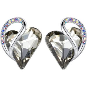 Leafael Infinity love Heart Birthstone Stud Earrings for Women, Valentine’s Day Gifts for Mom, Wife, and Her, Silver Plated Birthday Jewelry(14b-Healing Stone for Protection-Clear Black)