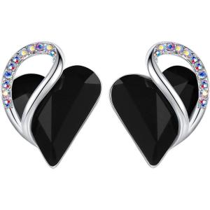 Leafael Infinity love Heart Birthstone Stud Earrings for Women, Valentine’s Day Gifts for Mom, Wife, and Her, Silver Plated Birthday Jewelry(14c-Healing Stone for Protection-Jet Black)