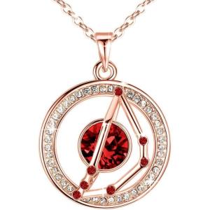 Leafael “Superstar Zodiac Constellation Pendant Necklace Made with Premium Crystal Horoscope Jewelry, Gold or Rose Gold Plated, 18″+ 2″(Capricorn (12.21-1.20)  Special Edition – Birthstone Siam Ruby Red)