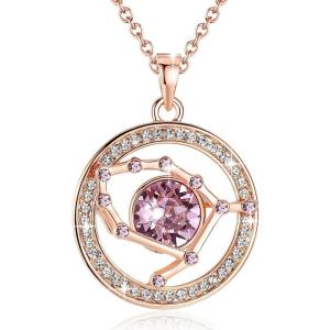 Leafael “Superstar Zodiac Constellation Pendant Necklace Made with Premium Crystal Horoscope Jewelry, Gold or Rose Gold Plated, 18″+ 2″(Gemini(5.21-6.21)  Special Edition – Birthstone Light Pink)