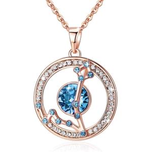 Leafael “Superstar Zodiac Constellation Pendant Necklace Made with Premium Crystal Horoscope Jewelry, Gold or Rose Gold Plated, 18″+ 2″(Pisces(2.20-3.20)  Special Edition – Birthstone Aquamarine Blue)