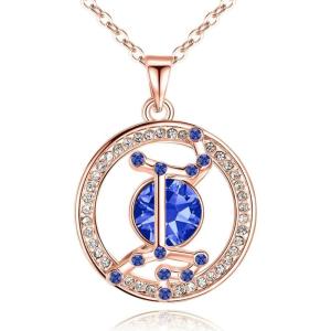 Leafael “Superstar Zodiac Constellation Pendant Necklace Made with Premium Crystal Horoscope Jewelry, Gold or Rose Gold Plated, 18″+ 2″(Virgo (8.23-9.22)  Special Edition – Birthstone Sapphire Blue)