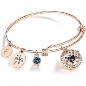 Leafael Superstar Zodiac Expandable Bangle Bracelet Made with Premium Crystals Horoscope Constellation October November Birthstone Topaz Brown Jewelry, Rose Gold Plated, 7″(Sagittarius (11.22-12.21)  Special Edition – Birthstone Montana Blue)