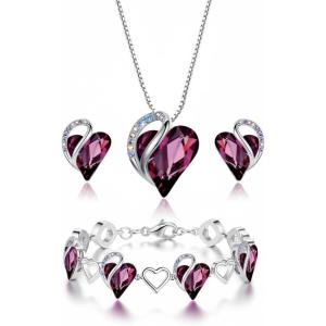Leafael Valentine’s Day Gift Necklaces for Women, Infinity Love Birthstone Heart Crystal Pendant, Birthday Anniversary Jewelry for Wife, Mom, and Her, Silver Plated, 18″ + 2″ Adjustable Chain(12a-Set-December-Aquamarine Blue)