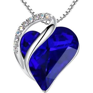Leafael Valentine’s Day Gift Necklaces for Women, Infinity Love Birthstone Heart Crystal Pendant, Birthday Anniversary Jewelry for Wife, Mom, and Her, Silver Plated, 18″ + 2″ Adjustable Chain(09b-September-Sapphire Blue)