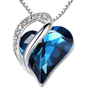 Leafael Valentine’s Day Gift Necklaces for Women, Infinity Love Birthstone Heart Crystal Pendant, Birthday Anniversary Jewelry for Wife, Mom, and Her, Silver Plated, 18″ + 2″ Adjustable Chain(09a-September-Bermuda Sapphire Blue)