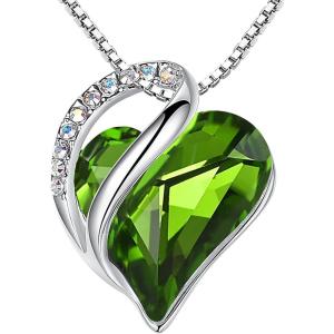 Leafael Valentine’s Day Gift Necklaces for Women, Infinity Love Birthstone Heart Crystal Pendant, Birthday Anniversary Jewelry for Wife, Mom, and Her, Silver Plated, 18″ + 2″ Adjustable Chain(08a-August-Peridot Green)
