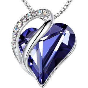 Leafael Valentine’s Day Gift Necklaces for Women, Infinity Love Birthstone Heart Crystal Pendant, Birthday Anniversary Jewelry for Wife, Mom, and Her, Silver Plated, 18″ + 2″ Adjustable Chain(02b-February-Tanzanite Purple)