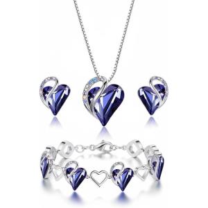 Leafael Valentine’s Day Gift Necklaces for Women, Infinity Love Birthstone Heart Crystal Pendant, Birthday Anniversary Jewelry for Wife, Mom, and Her, Silver Plated, 18″ + 2″ Adjustable Chain(02b-Set-February-Tanzanite Purple)