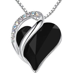Leafael Valentine’s Day Gift Necklaces for Women, Infinity Love Birthstone Heart Crystal Pendant, Birthday Anniversary Jewelry for Wife, Mom, and Her, Silver Plated, 18″ + 2″ Adjustable Chain(13b-Protection-Jet Black)