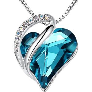 Leafael Valentine’s Day Gift Necklaces for Women, Infinity Love Birthstone Heart Crystal Pendant, Birthday Anniversary Jewelry for Wife, Mom, and Her, Silver Plated, 18″ + 2″ Adjustable Chain(12b-December-Indicolite Zircon Blue)