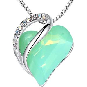Leafael Valentine’s Day Gift Necklaces for Women, Infinity Love Birthstone Heart Crystal Pendant, Birthday Anniversary Jewelry for Wife, Mom, and Her, Silver Plated, 18″ + 2″ Adjustable Chain(17-Luck-Opal Green)