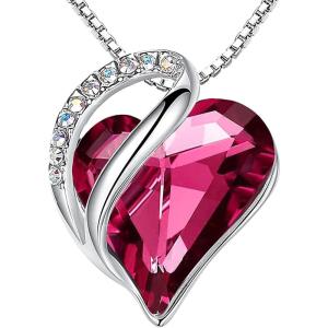 Leafael Valentine’s Day Gift Necklaces for Women, Infinity Love Birthstone Heart Crystal Pendant, Birthday Anniversary Jewelry for Wife, Mom, and Her, Silver Plated, 18″ + 2″ Adjustable Chain(10b-October-Tourmaline Pink)