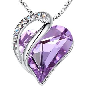 Leafael Valentine’s Day Gift Necklaces for Women, Infinity Love Birthstone Heart Crystal Pendant, Birthday Anniversary Jewelry for Wife, Mom, and Her, Silver Plated, 18″ + 2″ Adjustable Chain(06-June-Alexandrite Light Purple)