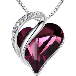 Leafael Valentine’s Day Gift Necklaces for Women, Infinity Love Birthstone Heart Crystal Pendant, Birthday Anniversary Jewelry for Wife, Mom, and Her, Silver Plated, 18″ + 2″ Adjustable Chain(02a-February-Amethyst Pink)