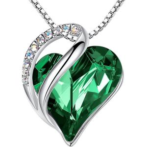 Leafael Valentine’s Day Gift Necklaces for Women, Infinity Love Birthstone Heart Crystal Pendant, Birthday Anniversary Jewelry for Wife, Mom, and Her, Silver Plated, 18″ + 2″ Adjustable Chain(05-May-Emerald Green)