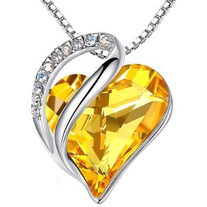 Leafael Valentine’s Day Gift Necklaces for Women, Infinity Love Birthstone Heart Crystal Pendant, Birthday Anniversary Jewelry for Wife, Mom, and Her, Silver Plated, 18″ + 2″ Adjustable Chain(11b-November-Citrine Yellow)