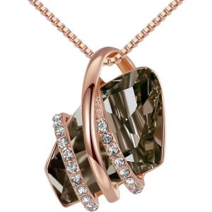 Leafael Wish Stone Pendant Necklace with Birthstone Crystal, 18K Rose Gold Plated/Silvertone, 18″ + 2″(12-Silver Black Crystal)