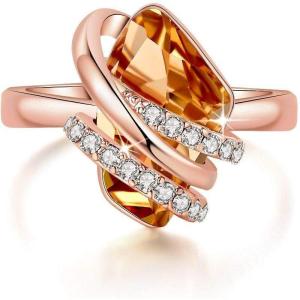 Leafael Wish Stone Women’s Adjustable Open Ring Crystal Birthstone Jewelry Gifts for Women, Rose Gold Plated or Silver Tone, Size 6.5-8(November Birthstone – Topaz Amber Brown Crystals Rose Gold Plated)
